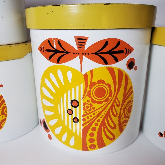 🚀 Vintage Mod Nesting Kitchen Canister Storage Set Graphic Apple Graphic Kitsch - Picture 2 of 4